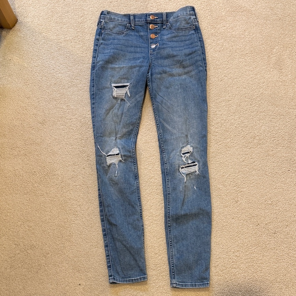 Abercrombie Kids High Rise Blue Distressed Jeans